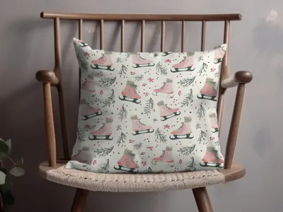 Festive Ice Skates and Holiday Decor Cushion Pillow