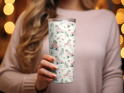 Winter Ice Skating Design Insulated Tumbler Cup