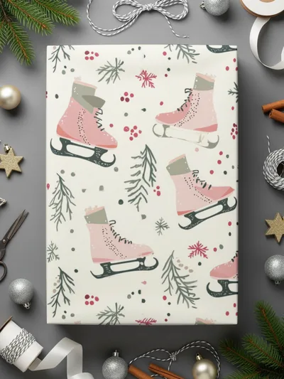 Festive Ice Skates Holiday Wrapping Paper Sheet