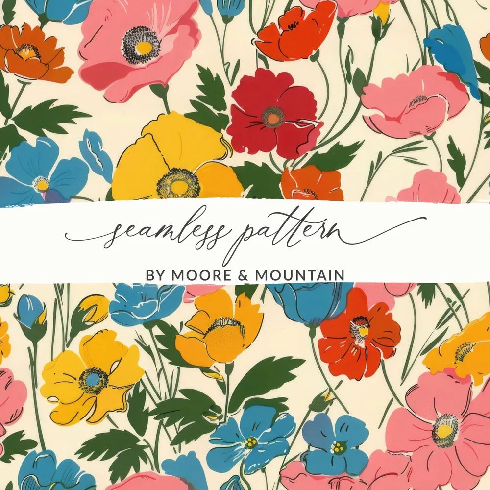 Modern Seamless Poppy Flower Digital Pattern - Moore and Mountain