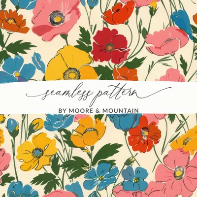 Modern Seamless Poppy Flower Digital Pattern