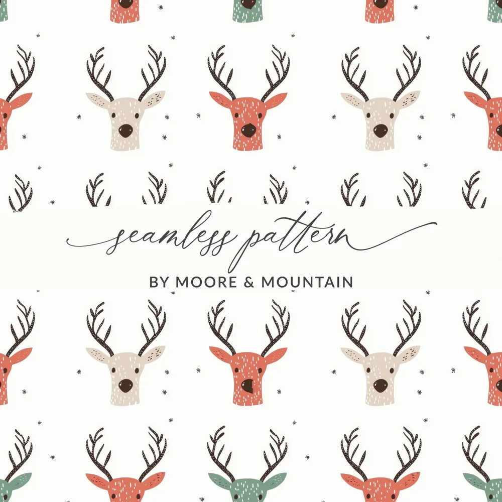 Seamless Red and Green Reindeer Pattern Christmas Digital - Moore and Mountain