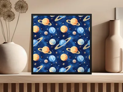 Seamless Space Pattern Digital Download, Watercolor Planets Stars Texture, Galaxy Celestial Design, Printable Paper, Fabric Pattern - Moore and Mountain