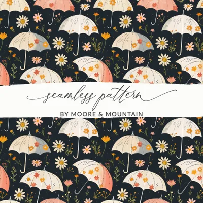 Seamless Spring Floral Umbrellas Seamless Pattern Lovely Design Digital