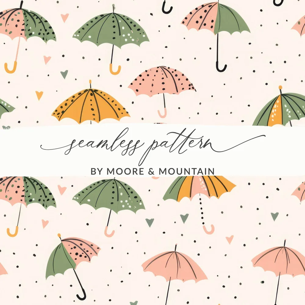 Seamless Spring Umbrella Background, Rainy Days Charming Umbrellas Hearts Seamless Background Design Pattern - Moore and Mountain