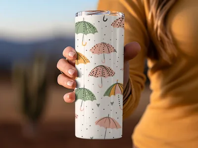 Seamless Spring Umbrella Background, Rainy Days Charming Umbrellas Hearts Seamless Background Design Pattern - Moore and Mountain
