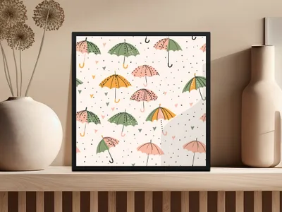Seamless Spring Umbrella Background, Rainy Days Charming Umbrellas Hearts Seamless Background Design Pattern - Moore and Mountain