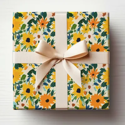 Bright Floral Gift Wrap with Elegant Bow Design