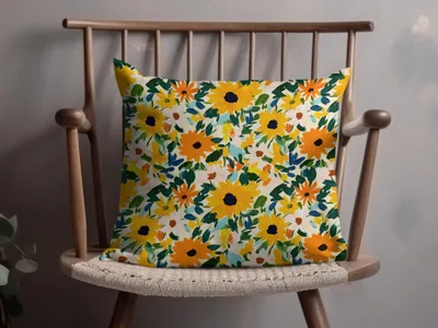 Vibrant Yellow and Orange Floral Decorative Pillow