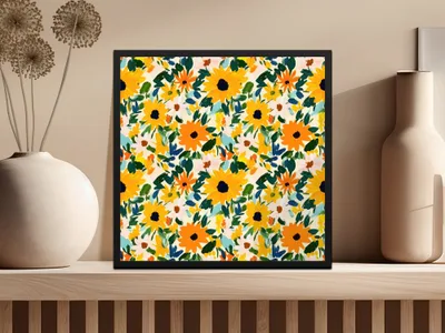 Bright Floral Abstract Framed Wall Art Decor for Home
