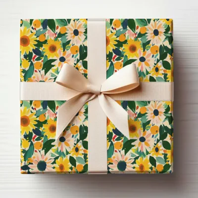 Bright Floral Design with Bow Gift Wrap Paper