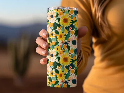 Sunflower and Daisy Floral Pattern Tumbler Product