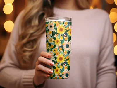 Vibrant Sunflower and Daisy Patterned Tumbler Product
