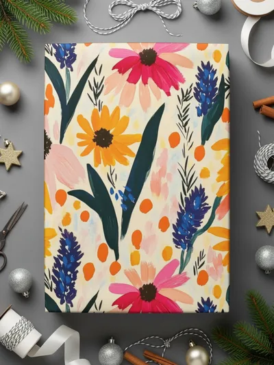 Colorful Floral Design Wrapping Paper Festive Gift Wrap