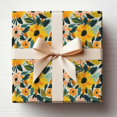 Sunflowers and Leaves Decorative Floral Gift Wrap