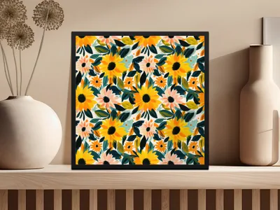Colorful Sunflower and Daisy Patterned Art Print