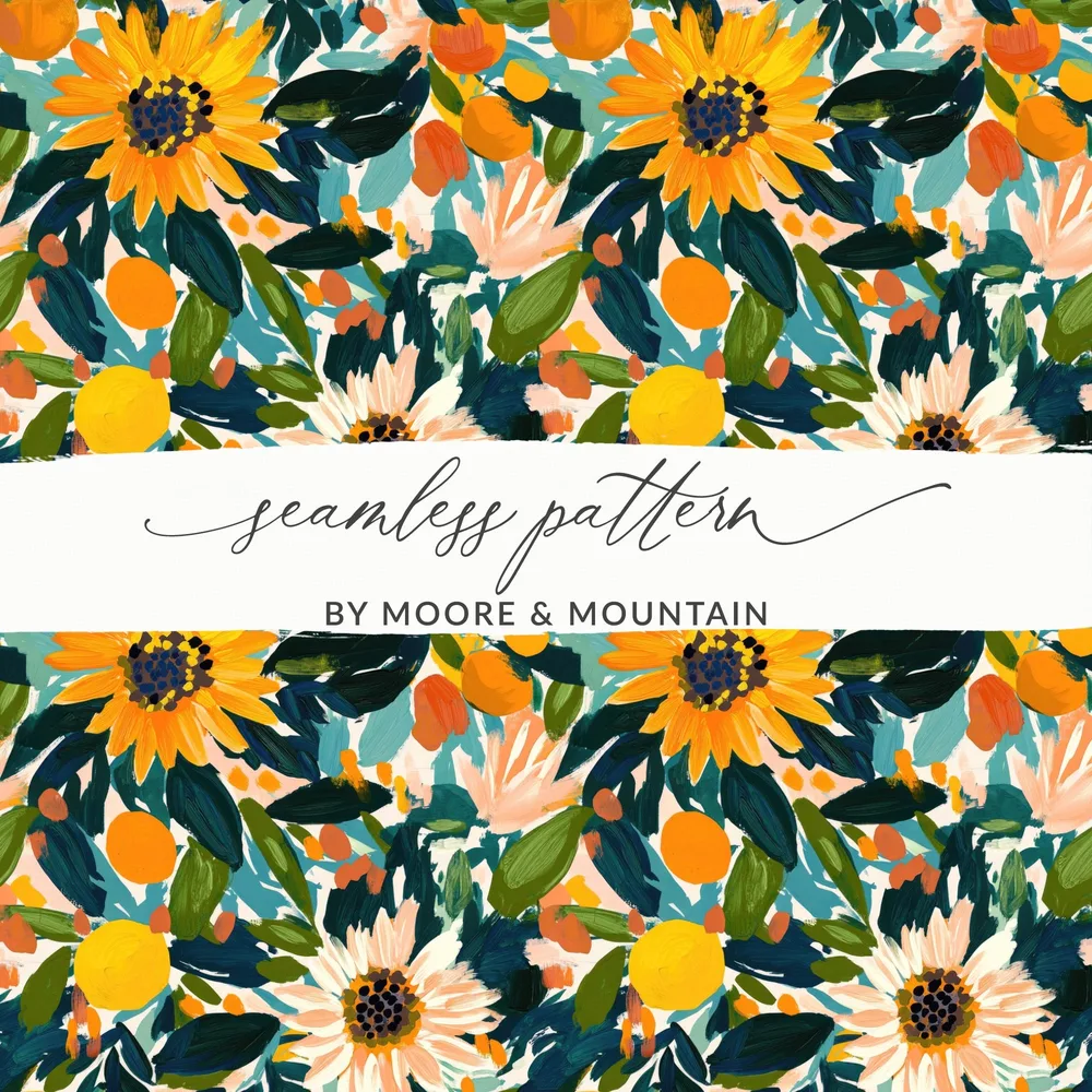 Colorful Sunflower and Floral Seamless Pattern Design