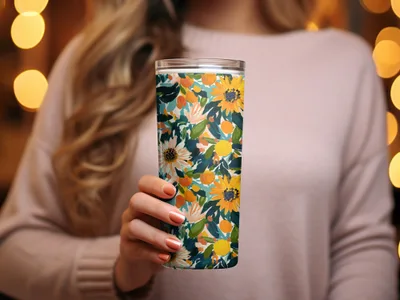 Vibrant Sunflower Pattern Insulated Tumbler Cup