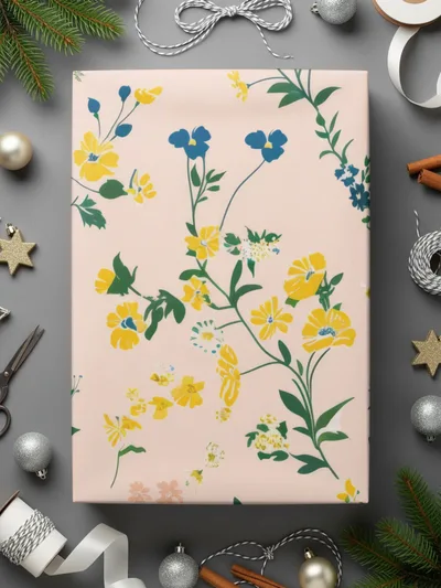 Floral Gift Wrapping Paper with Pastel Yellow and Green Design