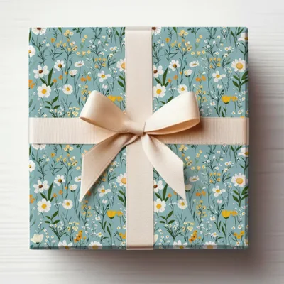 Floral Pattern Gift Box with Cream Ribbon Decoration