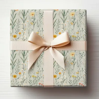 Floral Gift Wrap with Beige Ribbon Packaging Design