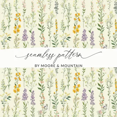 Seamless Wildflower Field, Spring Wildflowers Pattern, Pastel Wildflowers Digital Background, Boho Wildflower Seamless
