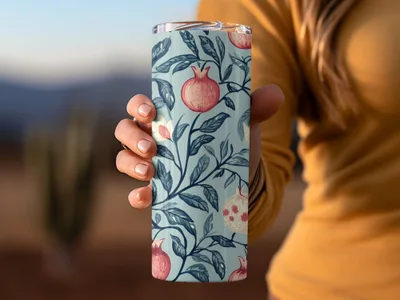 Seamless William Morris Pomegranate Print Pink Blue Green Digital - Moore and Mountain