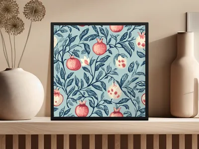 Seamless William Morris Pomegranate Print Pink Blue Green Digital - Moore and Mountain
