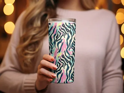 Vibrant Abstract Animal Print Travel Tumbler Product