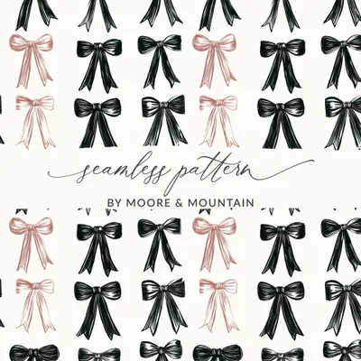 Shabby Chic Bows Pattern Black Bows Design | Trendy Digital Download | Boho Bows, Coquette Bows Seamless Pattern