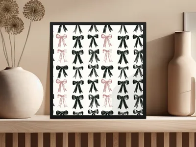 Shabby Chic Bows Pattern Black Bows Design | Trendy Digital Download | Boho Bows, Coquette Bows Seamless Pattern - Moore and Mountain