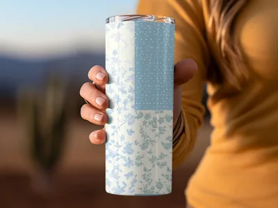 Blue Floral and Polka Dot Pattern Insulated Tumbler