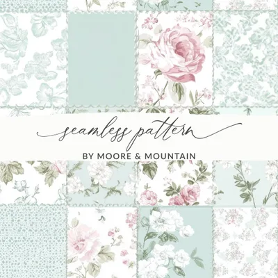 Shabby Chic Patchwork Digital Paper, Floral Seamless Pattern, Mint Green Pink Fabric Design, Printable Background, Scrapbooking Paper