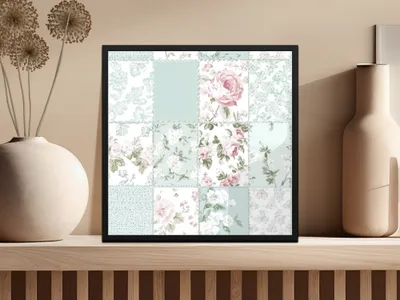 Floral Patchwork Design Framed Wall Art Decor