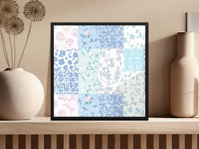 Elegant Patchwork Floral Art Print for Home Decor