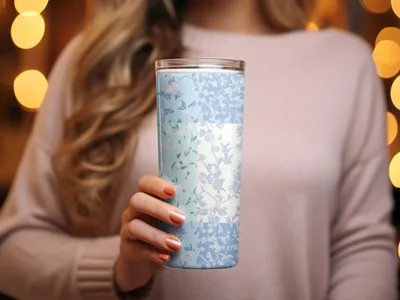 Elegant Blue and White Floral Travel Tumbler