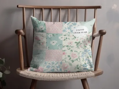Faith Over Fear Floral Patchwork Pattern Pillow