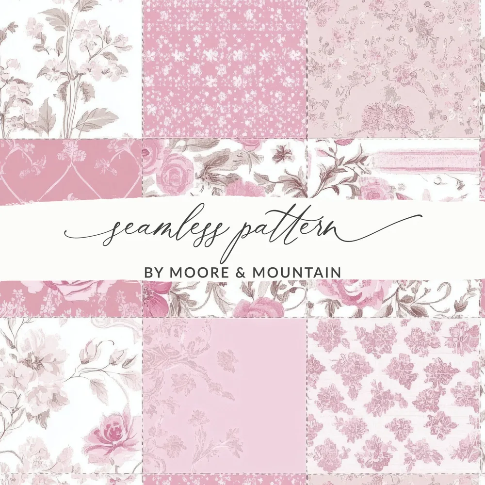 Floral Pink Patchwork Seamless Pattern Digital Print