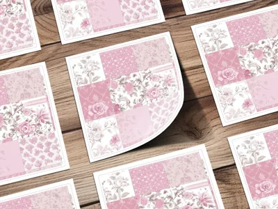Elegant Floral Pink and White Patchwork Design Cards