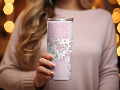 Pastel Pink Floral Design Insulated Tumbler Cup