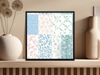 Floral Patterned Multi-Design Framed Wall Art Decor
