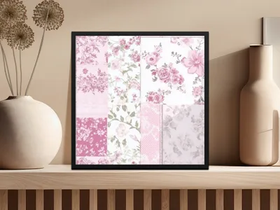 Vintage Floral Pattern Artwork in Soft Pink Hues