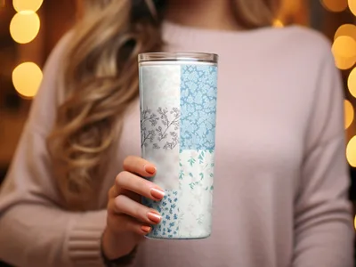 Floral Pattern Patchwork Insulated Tumbler Cup