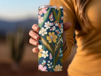 Floral Patterned Travel Mug with Lid Reusable Cup