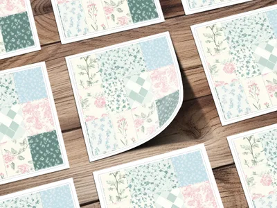 Vintage Floral and Plaid Patchwork Design Card Set