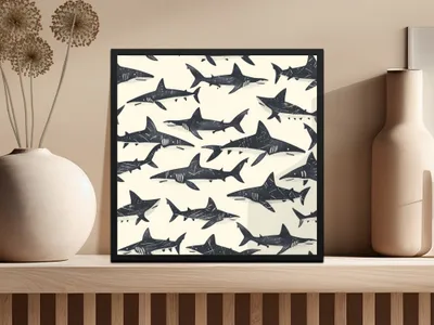 Shark Seamless Pattern, Ocean Animal Digital Paper, Dark Sharks Print, Nautical Fabric Design, Commercial Use Digital Download - Moore and Mountain