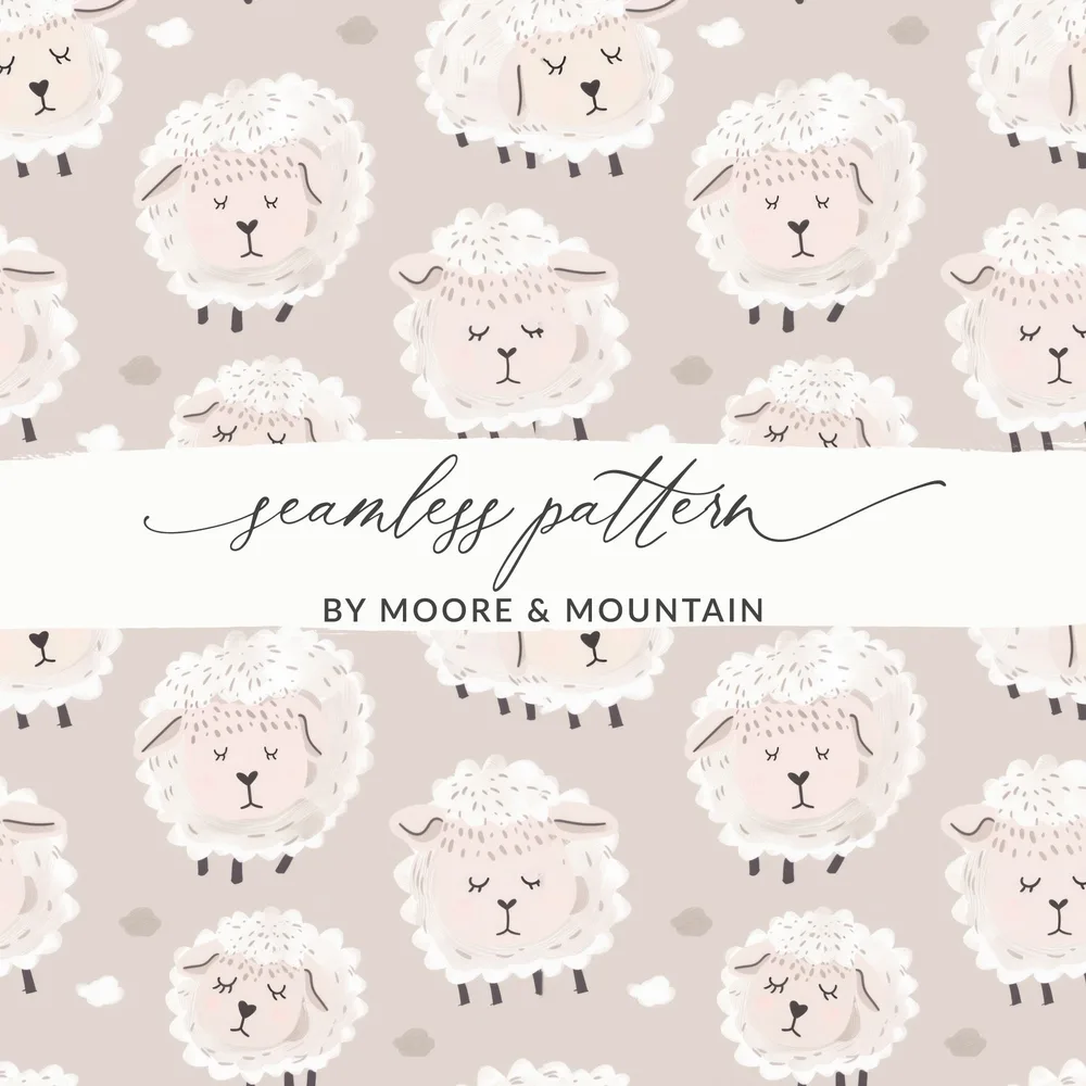 Sheep Seamless Pattern Digital, Lamb Repeat Pattern, Cute Nursery Art Print, Animal Clipart, Baby Shower Decor, Fabric Design Digital - Moore and Mountain
