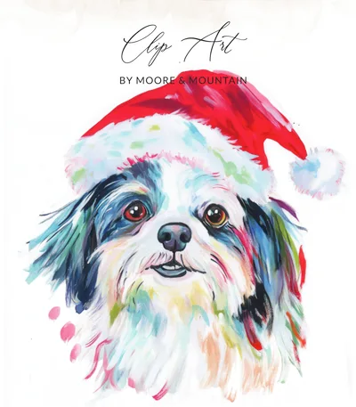 Shih Tzu Christmas PNG Digital Download, Santa Dog Clipart, Holiday Pet Portrait Printable, Dog Mom Sublimation Design, Festive Wall Art