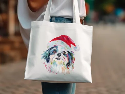 Shih Tzu Christmas PNG Digital Download, Santa Dog Clipart, Holiday Pet Portrait Printable, Dog Mom Sublimation Design, Festive Wall Art