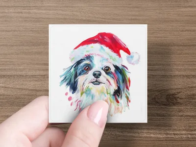 Shih Tzu Christmas PNG Digital Download, Santa Dog Clipart, Holiday Pet Portrait Printable, Dog Mom Sublimation Design, Festive Wall Art